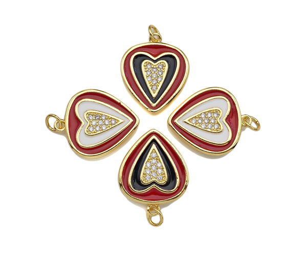 Clear Micro Pave CZ Heart On Round Coin Enamel Heart Pendant, Colorful Enamel Heart, Double Heart Pendant,18x22mm, sku#LK165