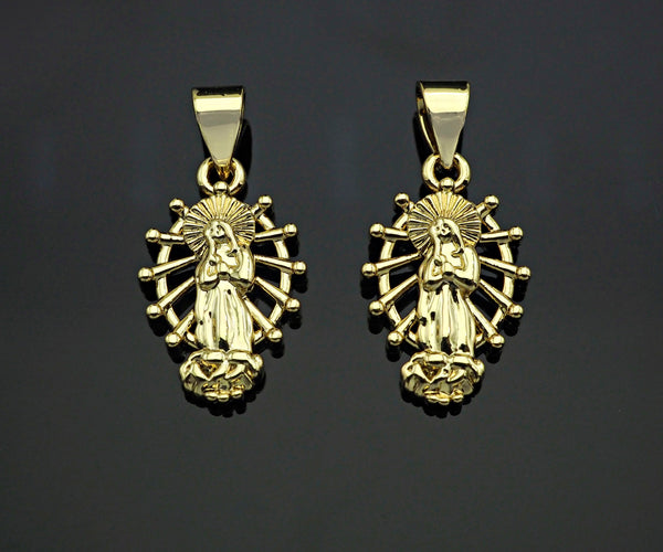 CZ Micro Pave Virgin Mary On Oval  Stand Shaped Pendant/Charm,24K Gold Cubic Zirconia Pendant Charm,11x18mm,sku#F1262