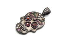 Colorful CZ Micro Pave Skull Pendant, Red Eye,Skull Pave Pendant, Gold/Rose Gold/Silver/Gunmetal plated, 27x40mm, Sku#F668