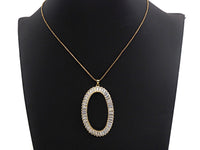 Large Micro Pave Bagette CZ Oval Pendant, Cubic Zirconia  O Shape Pendant, Silver/Gold Tone, 39x62mm, Sku#FH82
