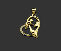 CZ Micro Pave Mama and Baby On Heart Frame Shape Pendant, 18K Gold Filled Mom Charm, Mother's Day Necklace Pendant,16x20mm,Sku#LD132