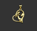 CZ Micro Pave Mama and Baby On Heart Frame Shape Pendant, 18K Gold Filled Mom Charm, Mother's Day Necklace Pendant,16x20mm,Sku#LD132