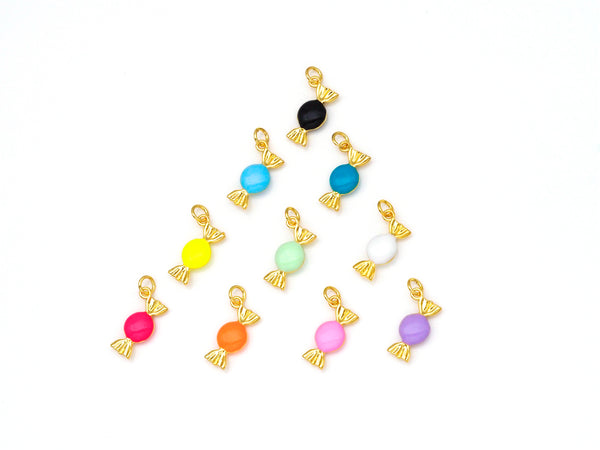 Colorful Enamel Candy Shape Pendant, 18K Gold Filled Candy Charm,Enamel Jewelry Findings, 18x8mm,Sku#F1421