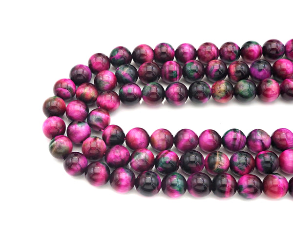NEW COLOR!! Natural High Quality Fuchsia Green Tiger Eye Beads,6mm/8mm/10mm/12mm Round Smooth,Fuchsia Green,15.5" Full Strand,Sku#UA216