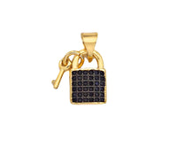 Micro Pave Black CZ Key On Lock Shape Charms, Micro Pave CZ Pendant/Charm, Lock Necklace Bracelet Charms, 8x12mm, Sku#Z1258