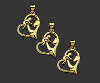 CZ Micro Pave Mama and Baby On Heart Frame Shape Pendant, 18K Gold Filled Mom Charm, Mother's Day Necklace Pendant,16x20mm,Sku#LD132
