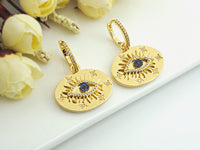 CZ Evil Eye Huggie Earrings, Sku#J236