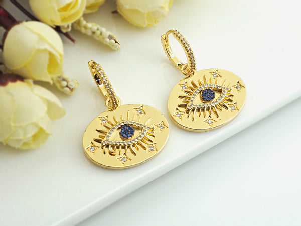 CZ Evil Eye Huggie Earrings, Sku#J236