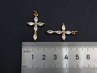Bagette CZ Micro Pave Cross Flower Pendant, Cubic Zirconia Cross Pendant, Gold Tone pendant, 17x28mm, sku#F1106