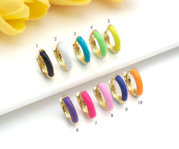 Cute Enamel Gold Hoop Earring, Pink/Black/White/Turquoise Huggie Earring, Color Hoops, Huggies Earrings, 15x14mm,sku#J309