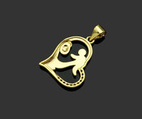 CZ Micro Pave Mama and Baby On Heart Frame Shape Pendant, 18K Gold Filled Mom Charm, Mother's Day Necklace Pendant,16x20mm,Sku#LD132