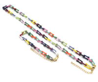 Rainbow Enamel U Chain Necklace Bracelet, Colorful Chain Link Necklace, Retro Colorful Chain Necklace Bracelet, sku#M399