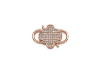 CZ Micro Pave Clover InterLock Clasp, Buckle Interlock, Interlocking Clasp Fastener, 16x26mm, sku#H286
