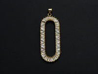 LARGE CZ Micro Pave Oval Clip Shape Pendant, Cubic Zirconia Frame Pendant, Silver/Gold Tone, 20x52mm, Sku#FH83