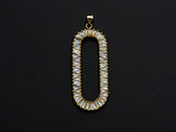 LARGE CZ Micro Pave Oval Clip Shape Pendant, Cubic Zirconia Frame Pendant, Silver/Gold Tone, 20x52mm, Sku#FH83