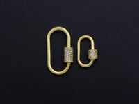 Matte Gold Clear CZ Micro pave Oval Shape Clasp, CZ Pave Clasp, 24K Gold Carabiner Clasp,10x19mm/14x28mm, sku#H204
