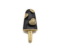 Micro Pave Enamel Heart On Enamel Ice Cream Charm, Red Black, Lollipop Charm, Colorful Enamel Pendant, 11x25mm, sku#LK166