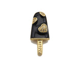 Micro Pave Enamel Heart On Enamel Ice Cream Charm, Red Black, Lollipop Charm, Colorful Enamel Pendant, 11x25mm, sku#LK166