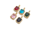 Big Gemstone CZ Micro Pave Square Diamond Shape Pendant/Charm, Pink/Blue/Black/Red Focal Pendant,14x25mm,Sku#LK292