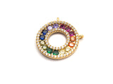 Colorful CZ Micro Pave Circular Ring  Pendant, Cz Pave Pendant, Gold/Rose Gold/Silver/Gunmetal plated, 17x17mm, Sku#F784