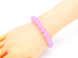 Quality Natural Pink/Lilac/Purple/Orange/Lime/Blue Stretchy Bracelet, 8mm/10mm/12mm Elastic Fit Round Smooth, 7.5'' Jade Bracelet,Sku#EF55