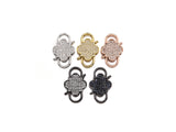 CZ Micro Pave Clover InterLock Clasp, Buckle Interlock, Interlocking Clasp Fastener, 16x26mm, sku#H286
