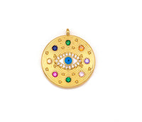 Colorful CZ Micro Pave Evil Eye On Round Coin Shape Pendant,18K Gold Filled Medallion Charm, Necklace Bracelet Charm,20x23mm,Sku#Y489