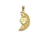 Love Heart On Cresent Moon Shape Pendant,18K Gold Charm, Necklace Bracelet Charm Pendant,16x30mm,Sku#FH164