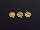 Medallion Dancing Lady Pendant, Embossment Disc Pendant, Cubic Zirconia Pendant, Gold Tone, 13mm, Sku#Z802