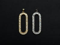 LARGE CZ Micro Pave Oval Clip Shape Pendant, Cubic Zirconia Frame Pendant, Silver/Gold Tone, 20x52mm, Sku#FH83