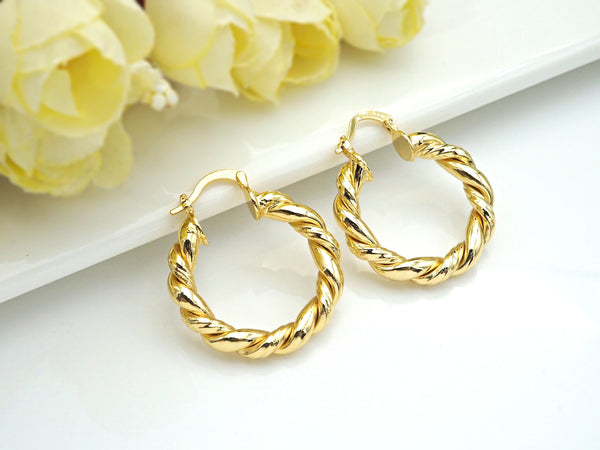 Gold Twisted Hoop Earrings, Sku#J302