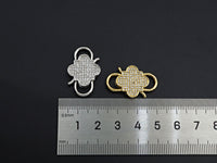 CZ Micro Pave Clover InterLock Clasp, Buckle Interlock, Interlocking Clasp Fastener, 16x26mm, sku#H286