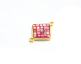 100% Natural Shell Hot Pink Diamond Shape Connector with Gold/Sliver Plated edging, Fuchsia Pink Shell, 14x18mm,SKU#Z289