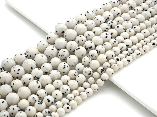 Quality Dalmation Jade Round Smooth Beads, 6mm/8mm/10mm/12mm Round Smooth Beads, White Black Jade,Sku#U1134 Bestbeads&Beyond