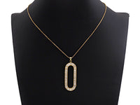 LARGE CZ Micro Pave Oval Clip Shape Pendant, Cubic Zirconia Frame Pendant, Silver/Gold Tone, 20x52mm, Sku#FH83