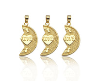 Love Heart On Cresent Moon Shape Pendant,18K Gold Charm, Necklace Bracelet Charm Pendant,16x30mm,Sku#FH164