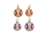 CZ Micro Pave Gold Silver Baseball Charm, Cubic Zirconia Baseball Pendant, Sport Ball Charm, 10x12/11x13mm,Sku#F1353