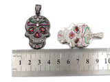 Colorful CZ Micro Pave Skull Pendant, Red Eye,Skull Pave Pendant, Gold/Rose Gold/Silver/Gunmetal plated, 27x40mm, Sku#F668