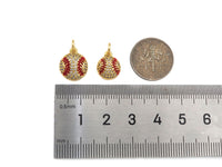 CZ Micro Pave Gold Silver Baseball Charm, Cubic Zirconia Baseball Pendant, Sport Ball Charm, 10x12/11x13mm,Sku#F1353