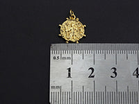 Medallion Dancing Lady Pendant, Embossment Disc Pendant, Cubic Zirconia Pendant, Gold Tone, 13mm, Sku#Z802