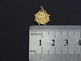 Medallion Dancing Lady Pendant, Embossment Disc Pendant, Cubic Zirconia Pendant, Gold Tone, 13mm, Sku#Z802