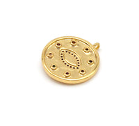 Colorful CZ Micro Pave Evil Eye On Round Coin Shape Pendant,18K Gold Filled Medallion Charm, Necklace Bracelet Charm,20x23mm,Sku#Y489