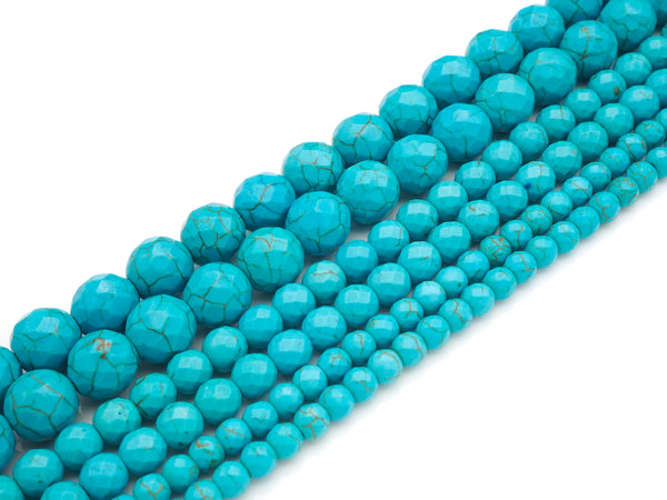 Faceted Dyed Blue Turquoise Beads, 6mm/8mm/10mm/12mm Faceted Turquoise Dyed Howlite Beads,  15.5" Full Strand, sku#UA179
