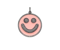 Large Pave Enamel Pink Smiley Face 38mm Pendant, Cubic Zirconia Pave Pendant, Happy face charm, Pink Smiley Face, Sku#ML41
