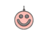 Large Pave Enamel Pink Smiley Face 38mm Pendant, Cubic Zirconia Pave Pendant, Happy face charm, Pink Smiley Face, Sku#ML41
