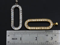 LARGE CZ Micro Pave Oval Clip Shape Pendant, Cubic Zirconia Frame Pendant, Silver/Gold Tone, 20x52mm, Sku#FH83
