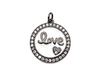 White Enamel Love with Pave Heart On Round Charms/Pendant, Enamel Pendant, Micro Pave CZ, Coin Enamel Jewelry Findings,19x21mm,Sku#FH147