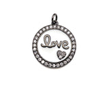 White Enamel Love with Pave Heart On Round Charms/Pendant, Enamel Pendant, Micro Pave CZ, Coin Enamel Jewelry Findings,19x21mm,Sku#FH147