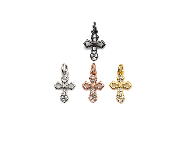 CZ Micro Pave Cross Flower Charm, Cubic Zirconia Pave Pendant, Fashion Jewelry Findings, 10x15mm, sku#Z832