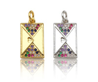 Colorful CZ Micro Pave Double Triangle On Rectangle Pendant/Charm, Bracelet Necklace CZ Rectangle Pendant Charm,9x16mm,Sku#L463